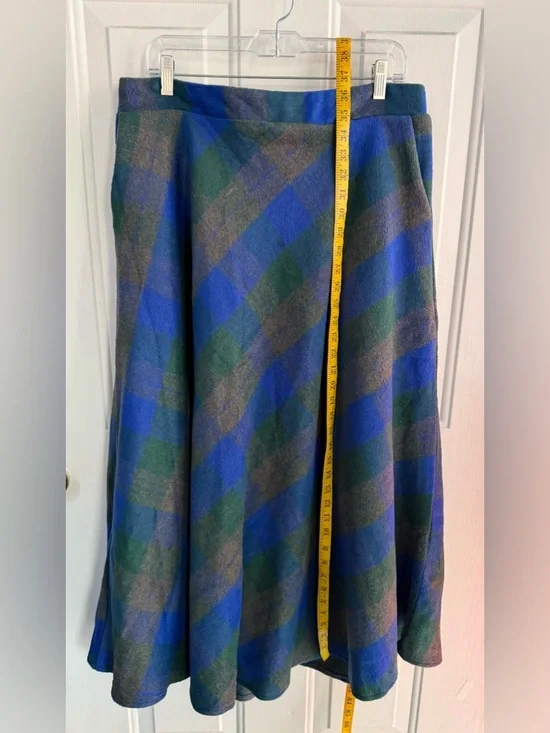 NWT EBOSSY Plaid Midi Skirt Blue Green Wool Blend SIZE XXL Flare Pockets - Picture 10 of 12